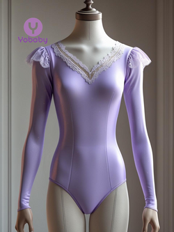 Pre-order Adult Long sleeves leotard with lace in Lilac - TM-27