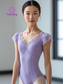 Pre-order Adult Short sleeves leotard with lace in Lilac - TM-29