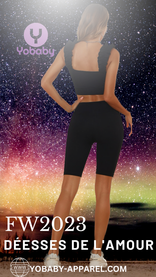 FW2023 Yobaby Apparel Ruffled goddess workout set - Midnight