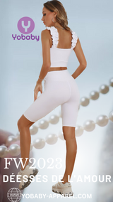 FW2023 Yobaby Apparel Ruffled goddess workout set - Pearl White
