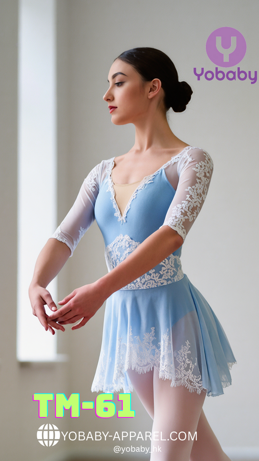 Pre-order Adult Short sleeves leotard with lace in Baby Blue - TM-61