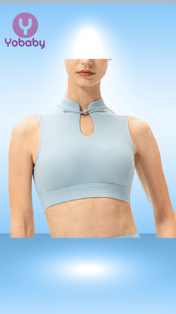 Yobaby Apparel Water drop shaped Mandarin Collar crop top - Snow Blue