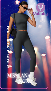 Yobaby Apparel SS 2025 Miss Lana - BlissCool High Rise Leggings and Tee set in Dark Grey
