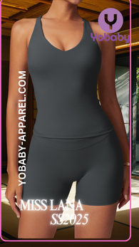 Yobaby Apparel SS 2025 Miss Lana - BlissCool High Rise Shorts and crop set in Dark Grey