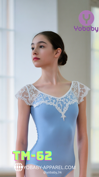 Pre-order Adult Short sleeves leotard with lace in Baby Blue - TM-62